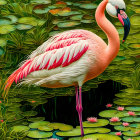 Colorful Flamingo Artwork with Elaborate Patterns and Ornate Foliage