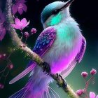 Colorful digital artwork featuring a vibrant bird with paint drips in blue, green, purple, and