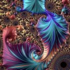 Colorful digital artwork: Woman with flowing blue and orange hair, adorned with intricate mandala patterns,