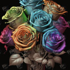 Colorful Stylized Rose Bouquet Artwork on Dark Background