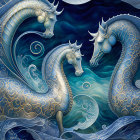 Stylized ocean waves with characters in fantasy scene