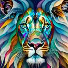 Colorful digital lion face art with intricate psychedelic patterns