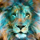 Colorful Stylized Lion Face with Cosmic Mane in Digital Art