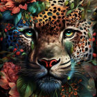 Multicolored ornate cat illustration with vibrant floral designs