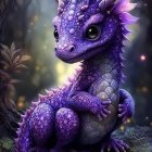 Detailed Illustration: Majestic Purple Dragon Among Lush Foliage