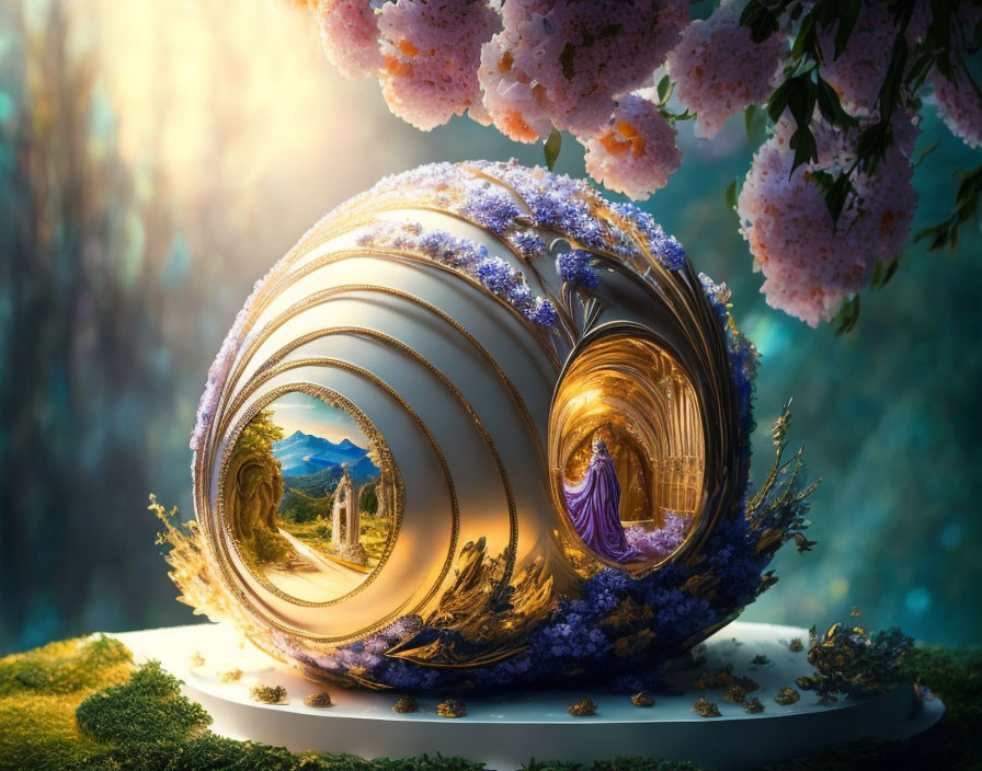 Layered Shell Structure with Pastoral Scene in Mystical Forest