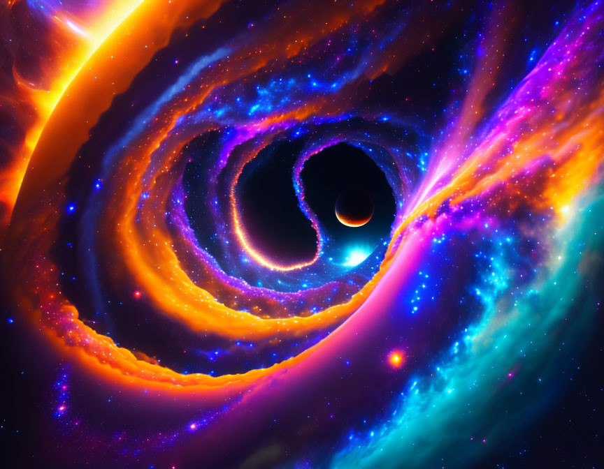 Colorful Digital Artwork: Black Hole in Space with Cosmic Gases