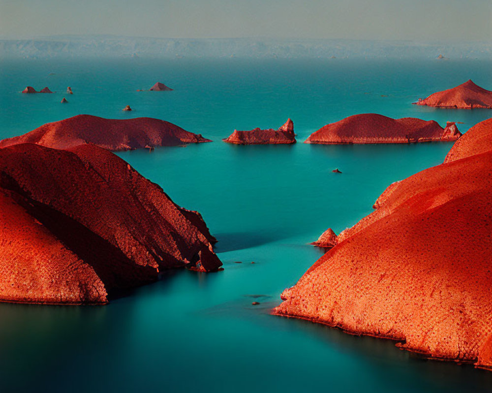 Red Mountains and Crescent Moon in Surreal Landscape