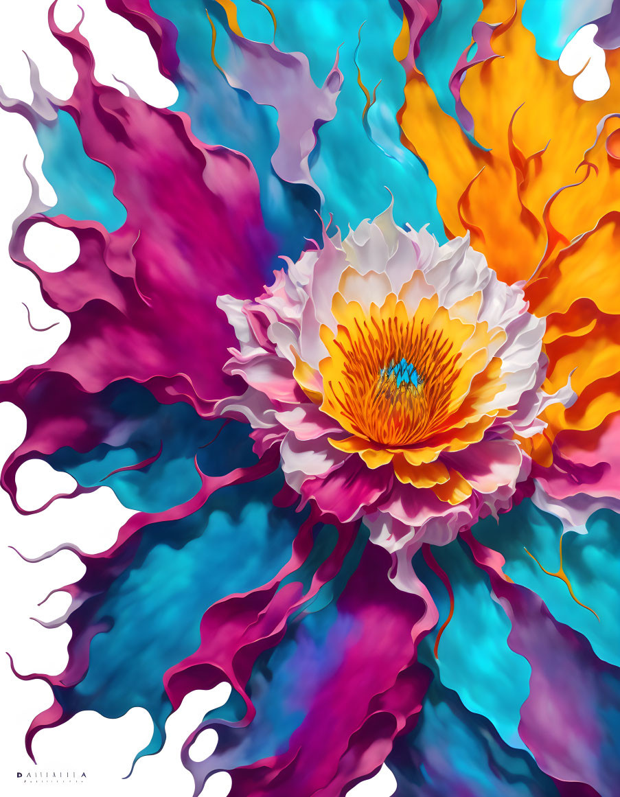 Abstract digital artwork: Vibrant flower with colorful petals and detailed stigma