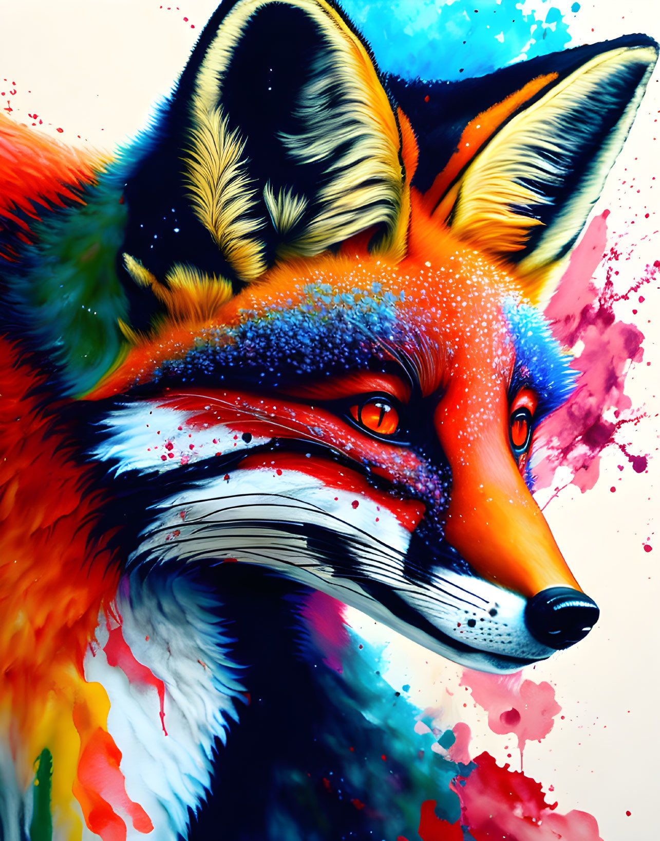 Colorful Fox Artwork Blending Realism and Abstract Style