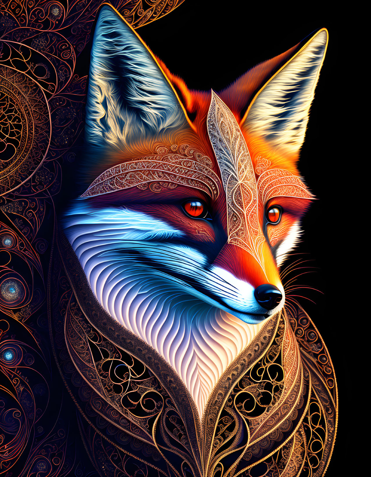 Stylized fox digital artwork with vibrant colors