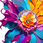 Abstract digital artwork: Vibrant flower with colorful petals and detailed stigma