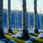 Serene Birch Forest with White Bark Trees and Green Ground