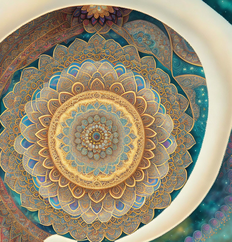 Detailed Earthy and Blue Mandala Design with Intricate Patterns