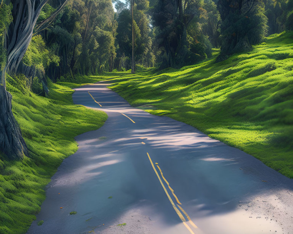 Scenic winding road through lush green landscape