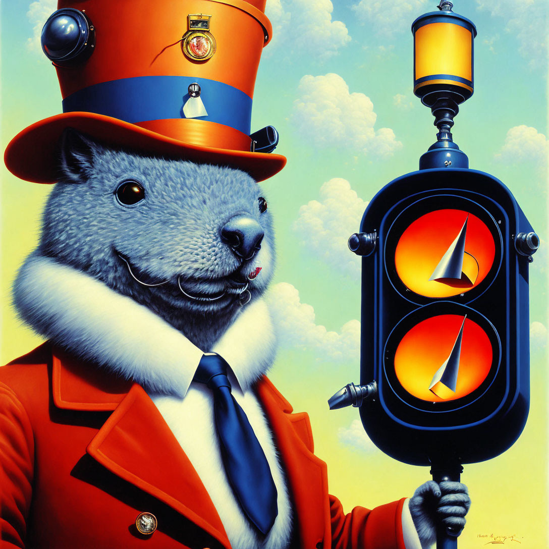 Colorful Painting of Dapper Squirrel with Traffic Light Theme