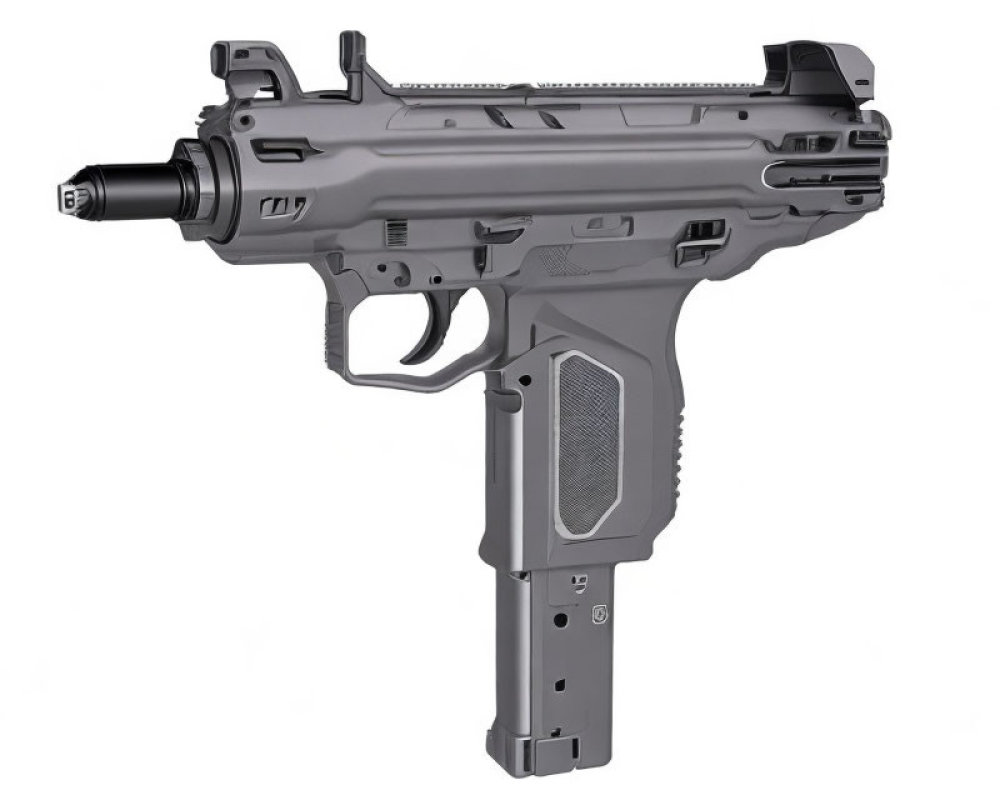 Modern Grey Submachine Gun with Vertical Grip and Picatinny Rail