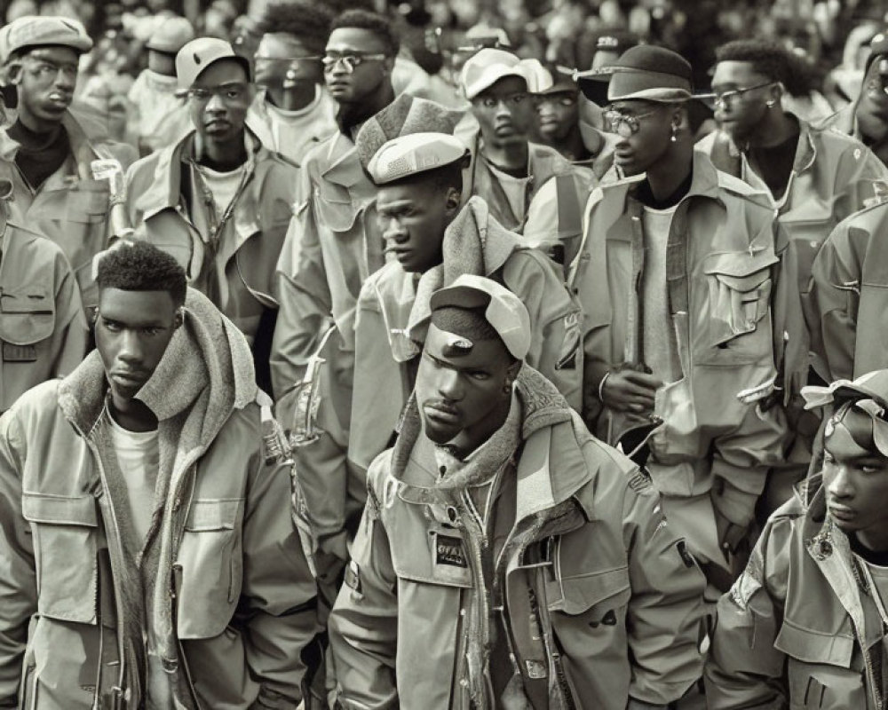 Sepia-Toned Image: Young Men in Uniform Streetwear