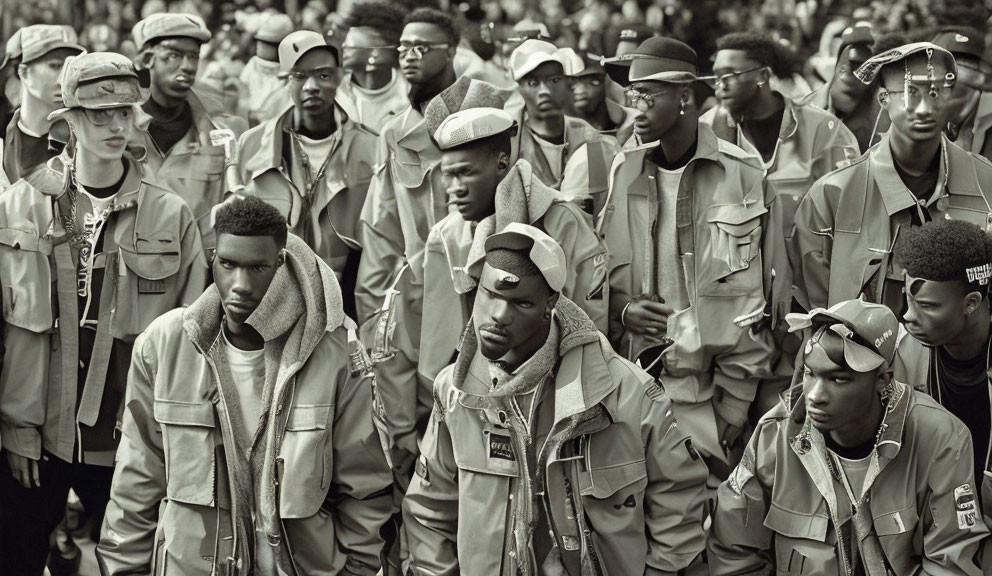 Sepia-Toned Image: Young Men in Uniform Streetwear