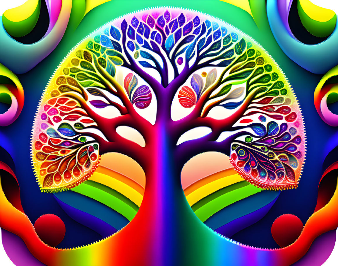 Colorful stylized tree in vibrant digital artwork