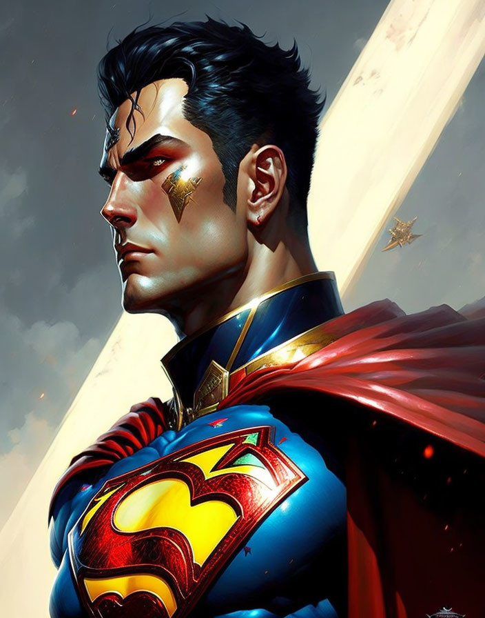 Male superhero with red cape and blue suit, 'S' emblem on chest