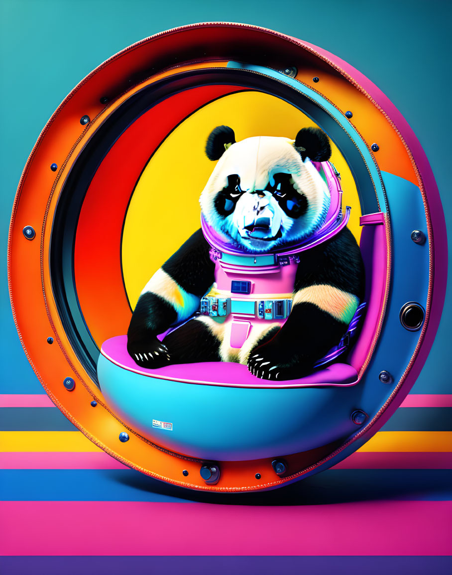 Colorful Digital Illustration of Panda in Futuristic Spacesuit