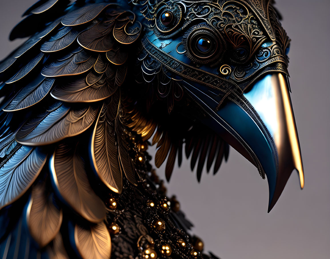 Bronze metal raven