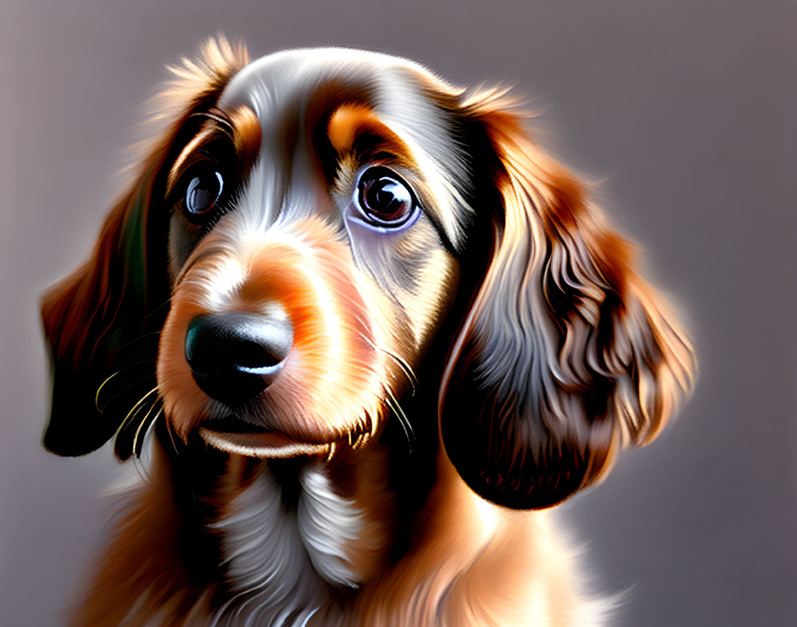 Digitally Enhanced Portrait of Dog with Glossy Eyes and Warm Brown Fur