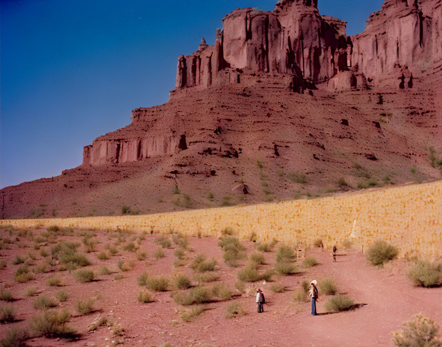 Red Rock Desert Landscape with Visitors and Sparse Vegetation