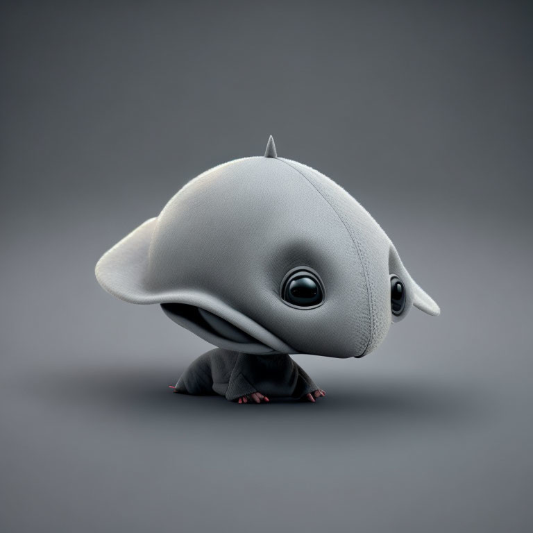 Whimsical 3D illustration of a cute creature with large eyes