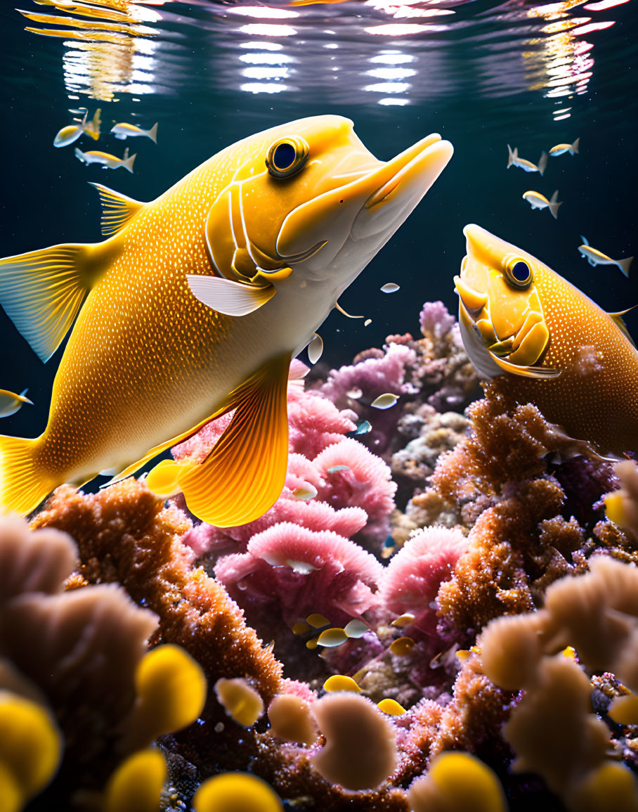 Yellow Fish with Black Spots Swimming Near Coral Reefs