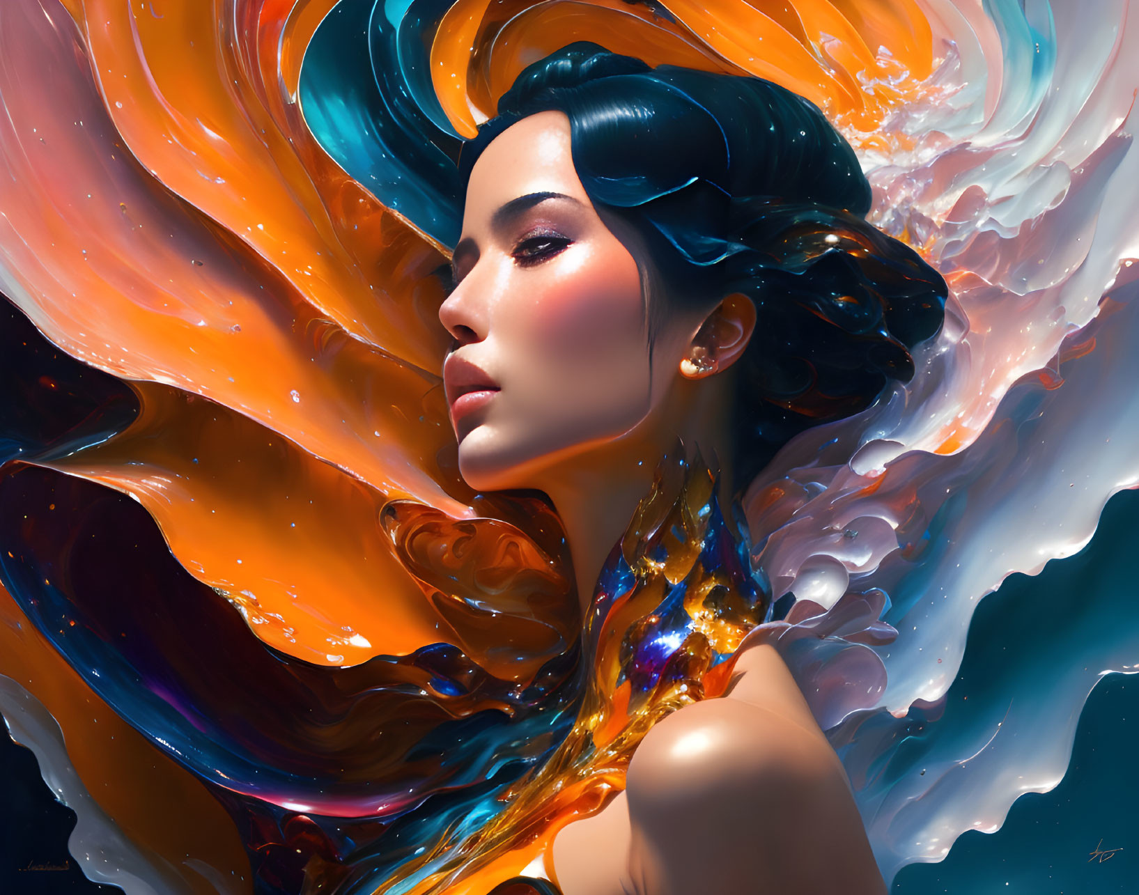 Vibrant digital profile art: woman's hair in flowing waves