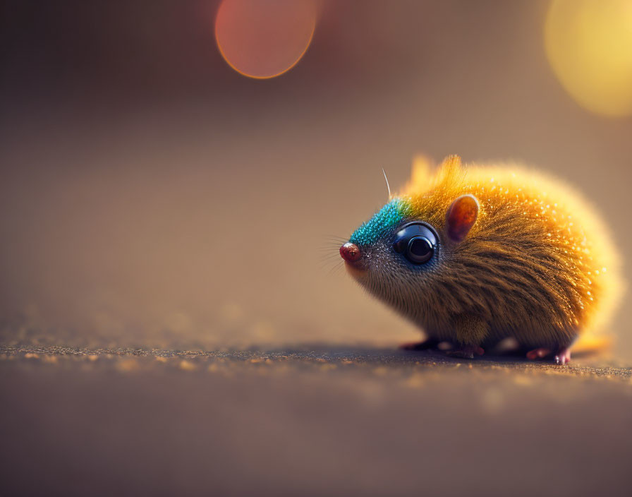 Colorful illustration of a small, furry creature with a blue nose.