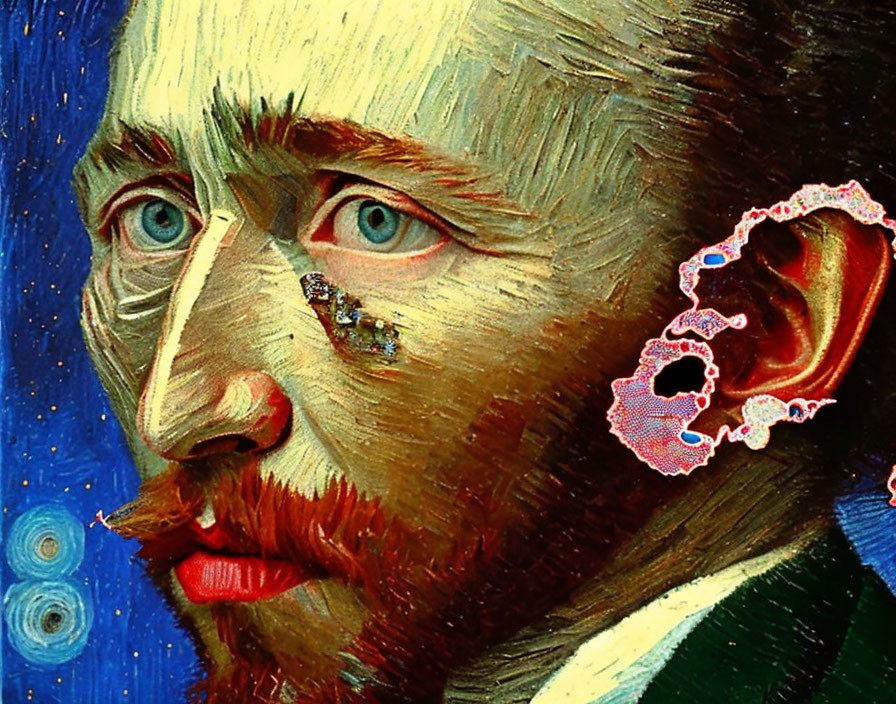 Van Gogh self-portrait painting details vibrant colors and expressive brushwork