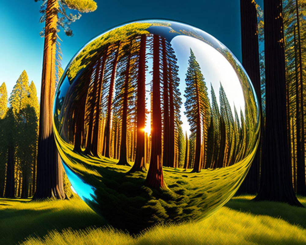 Reflective Sphere Distorting Trees in Forest