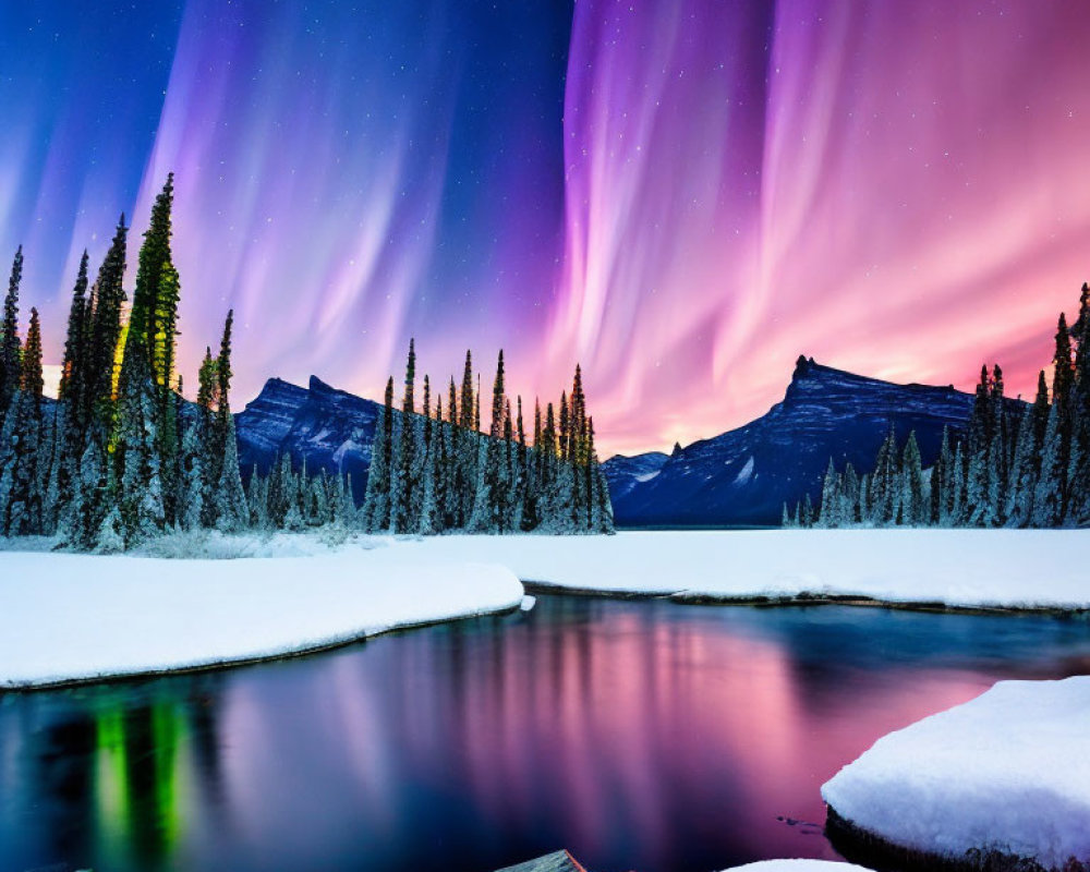 Spectacular Aurora Borealis Over Snowy Landscape