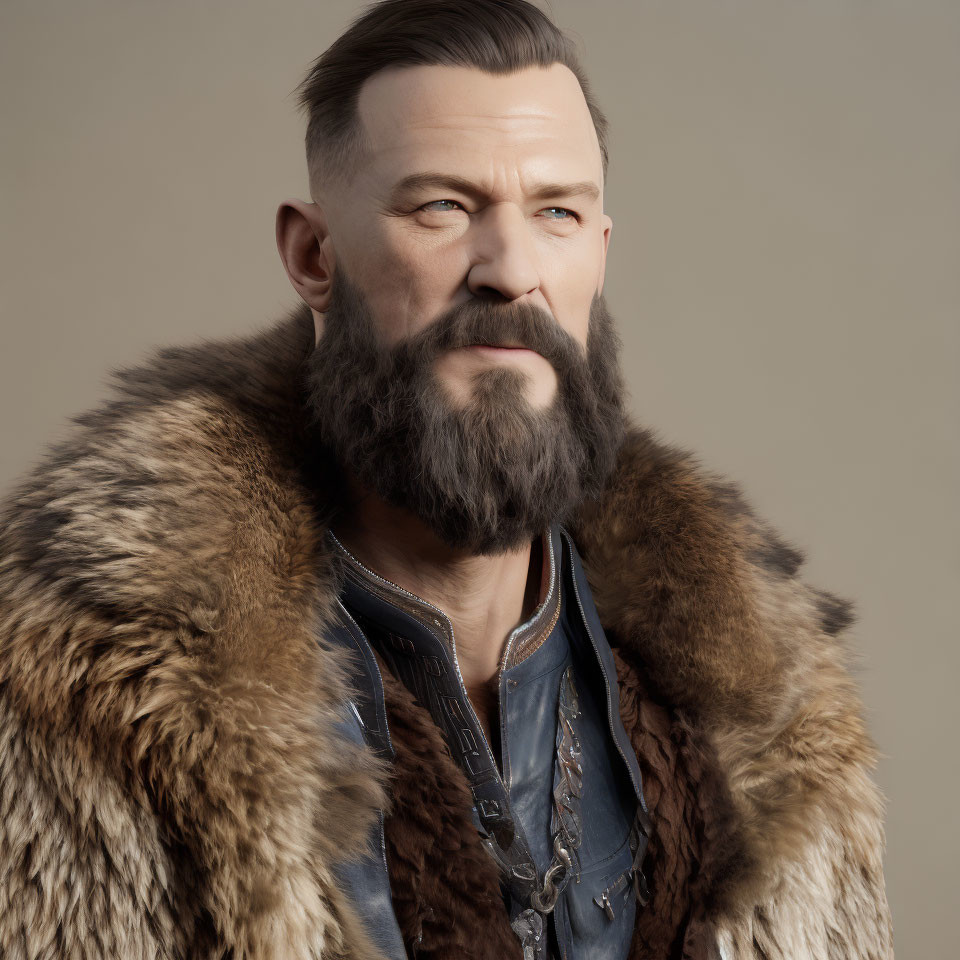 Digital artwork of a man with thick beard and fur coat