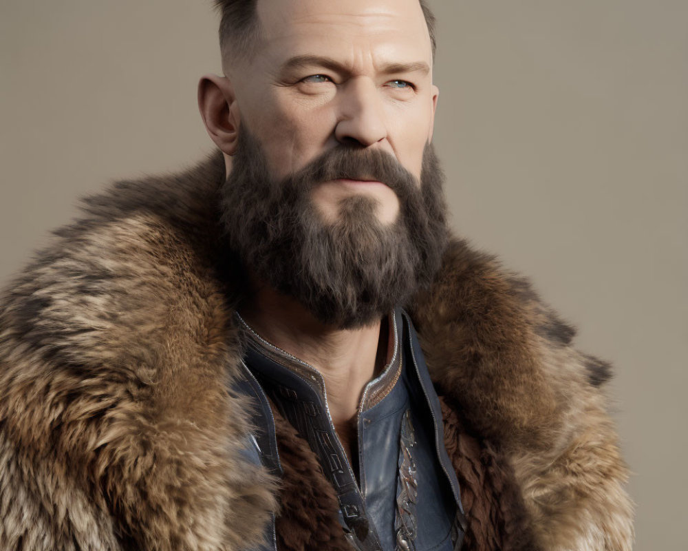 Digital artwork of a man with thick beard and fur coat