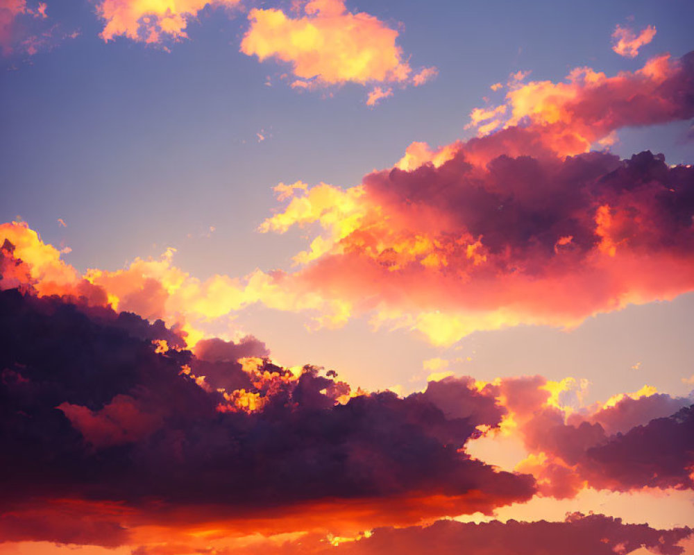 Colorful sunset sky with orange and purple hues and silhouetted clouds