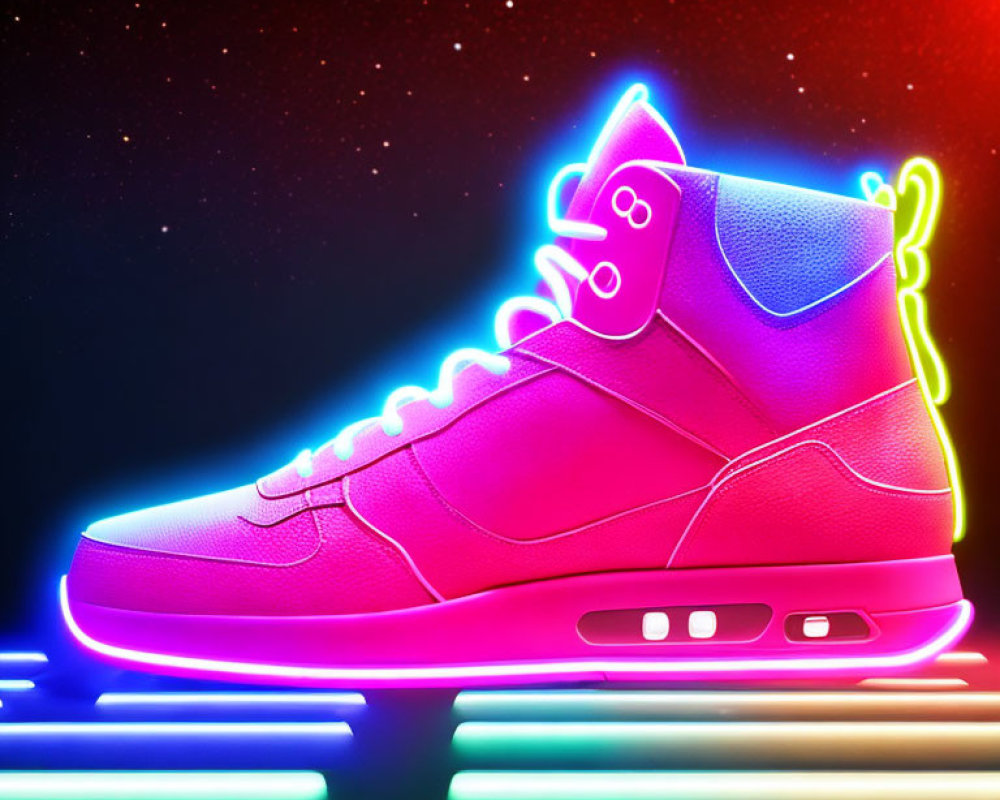 Colorful Neon-Lit Sneaker on Dark Background