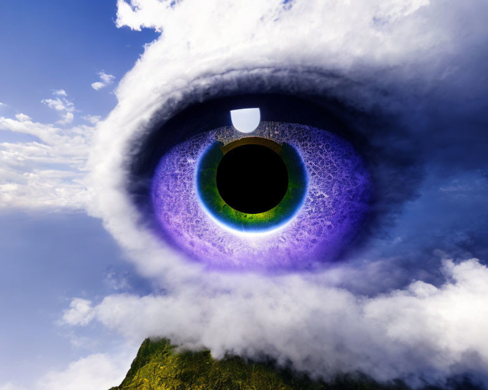 Vividly Colored Eye Over Mountain Peak and Clouds