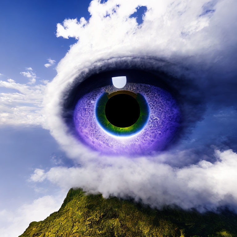 Vividly Colored Eye Over Mountain Peak and Clouds