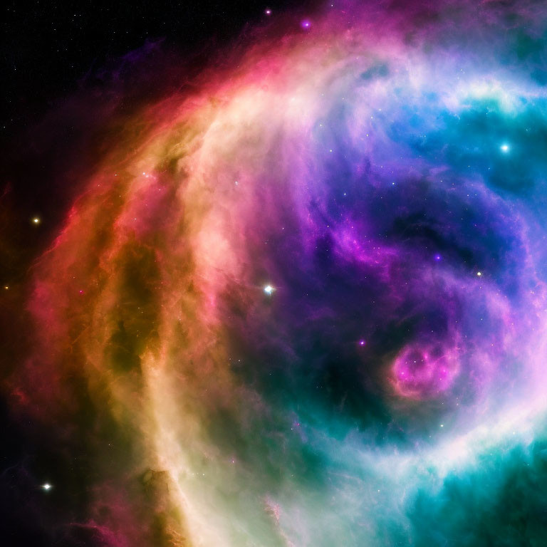 Colorful Pink, Purple, and Blue Cosmic Clouds Swirl Around Celestial Spiral