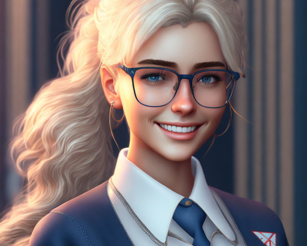 Blond-Haired Woman in Collared Shirt and Glasses Smiling