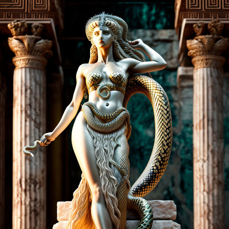 Mythical Medusa 3D Rendering with Snake-Like Body