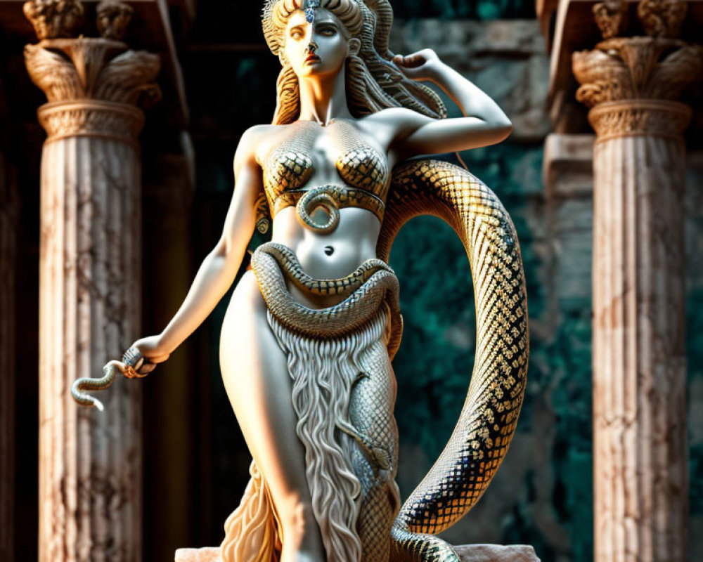 Mythical Medusa 3D Rendering with Snake-Like Body