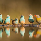 Colorful Stylized Birds Perched and Flying on Branches in Earthy Background