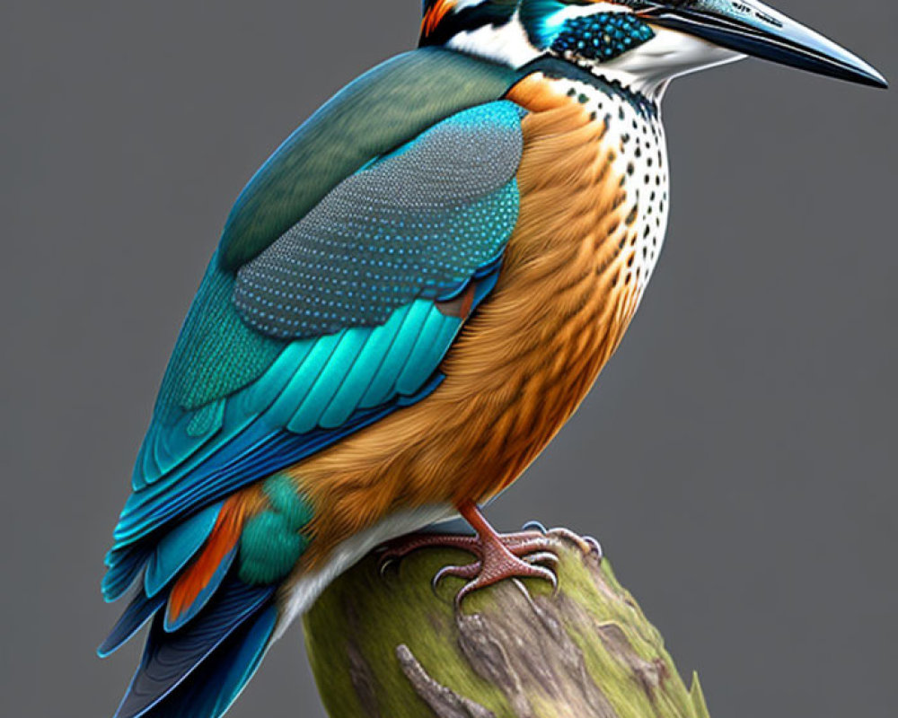 Colorful Kingfisher with Blue and Orange Plumage on Wooden Stump