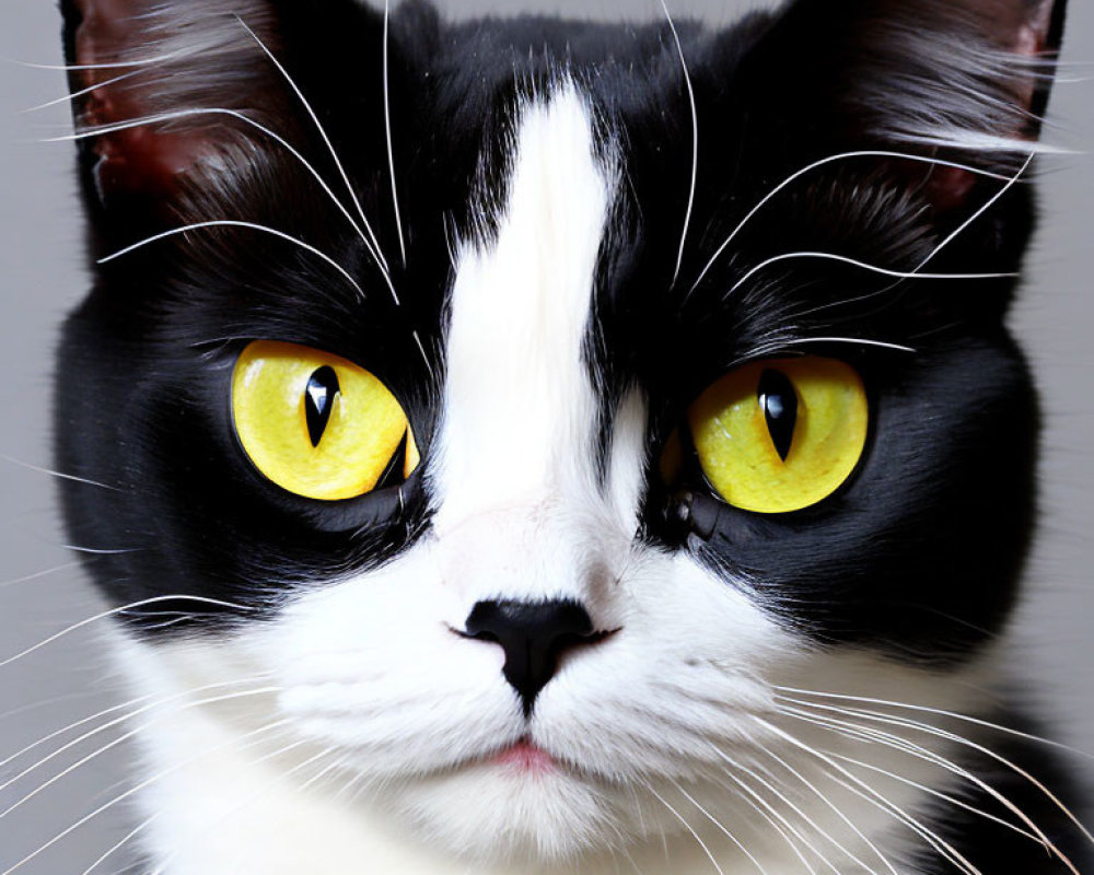 Black and White Cat with Yellow Eyes and Pink Nose