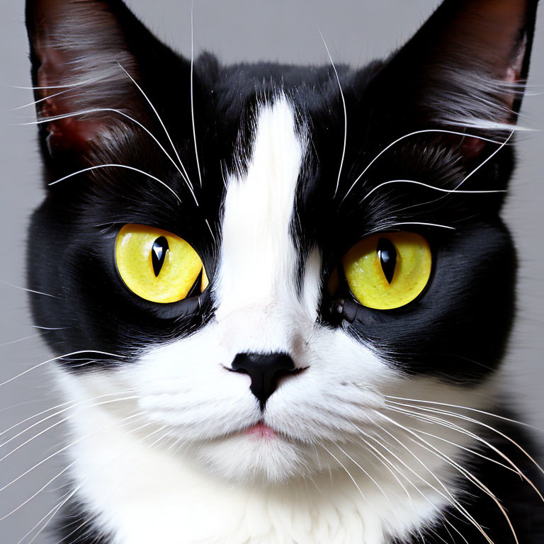 Black and White Cat with Yellow Eyes and Pink Nose